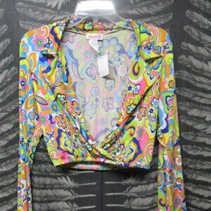 Mad Rag Psychedelic Flower Power Cropped Long Sleeve Shirt